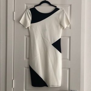 White and Black Color Block Dress